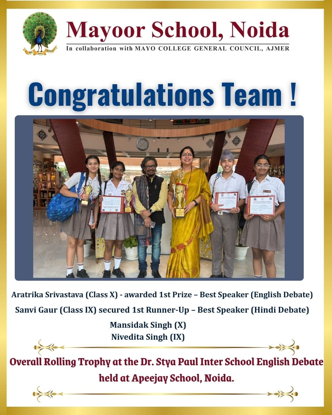 Mayoor’s Debaters Conquer Inter-School Stage!